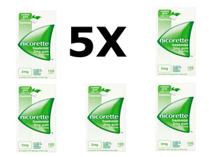 Nicorette Nicotine Chewing Gum 2mg Fresh Mint 5 box of 105 gums