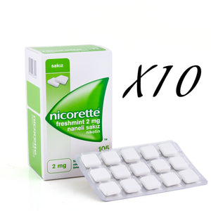 10 Box of Nicorette Nicotine Chewing Gum 2mg Fresh Mint (1050 Gums Total)